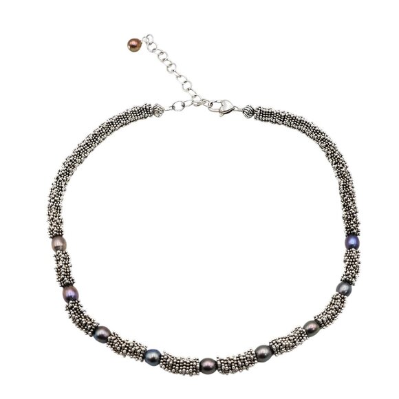 Michael Dawkins Black Pearl Sterling Silver Necklace Adj 15 1/2 To 18 Inches - Picture 1 of 4